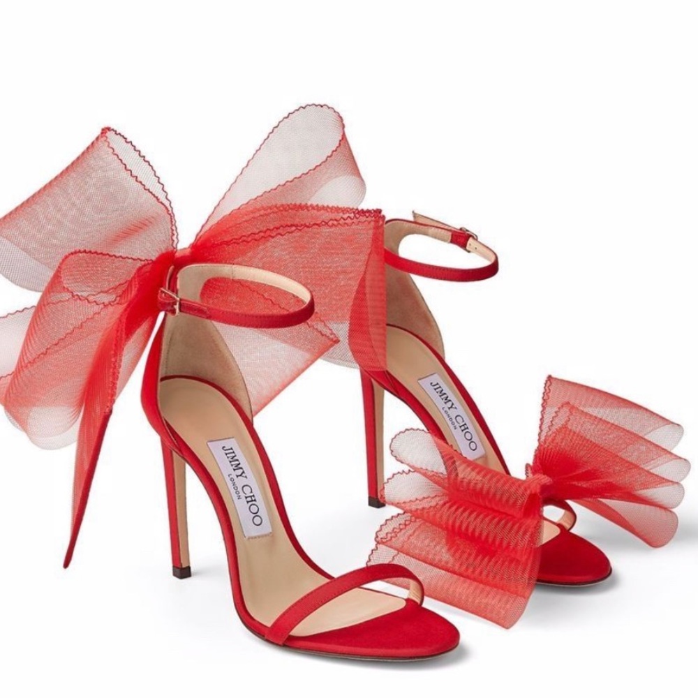 Red Jimmy Choo Aveline bow-sandals